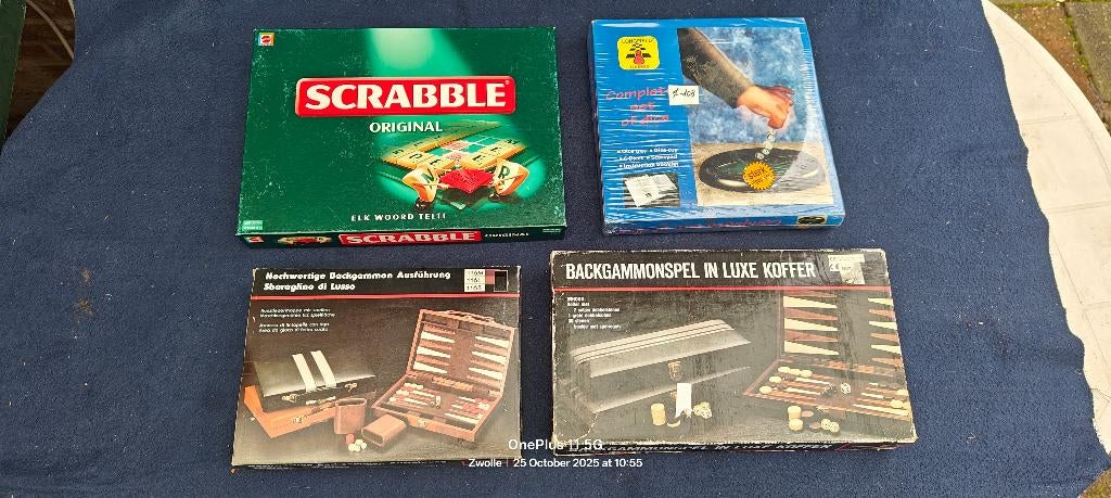 GEZELSCHAP SPELEN scrabble, 2x backgammon en dobbelboard, Hobby en Vrije tijd, Ophalen of Verzenden, Gebruikt
