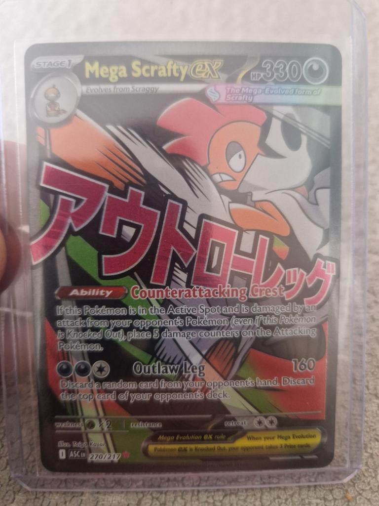 Pokemon ascended heroes mega scrafty ex 270/217, Ophalen of Verzenden, Nieuw, Losse kaart, Foil