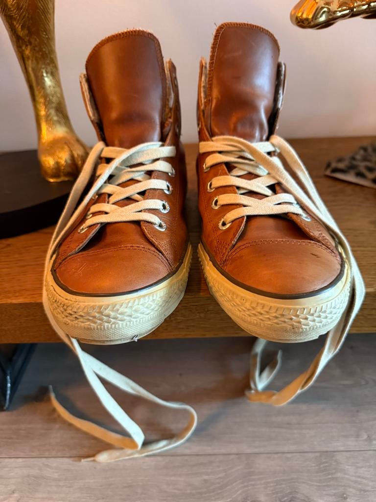 Bruine Converse All Stars Leer - Maat 12 - 46.5 - bontje, Ophalen of Verzenden, Gedragen, Bruin, Sneakers of Gympen