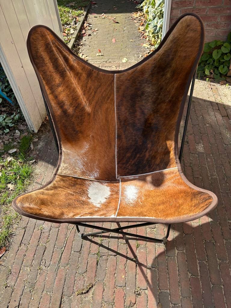 Vintage vlinderstoel, frame origineel jaren 50, Huis en Inrichting, Stoelen, Ophalen, Gebruikt, Bruin, Metaal