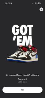 Air Jordan 1 Union Fragment - Maat 40,5, Kleding | Heren, Schoenen, Ophalen of Verzenden, Nieuw, Overige kleuren, Sneakers of Gympen