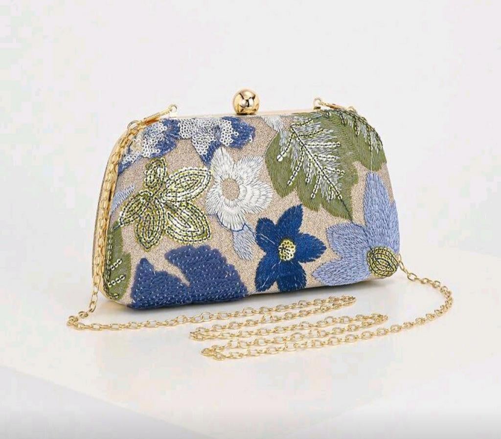 Tijdelijk actieprijs! Elegante geborduurde avondtas, Ophalen, Nieuw, Blauw, Avondtasje