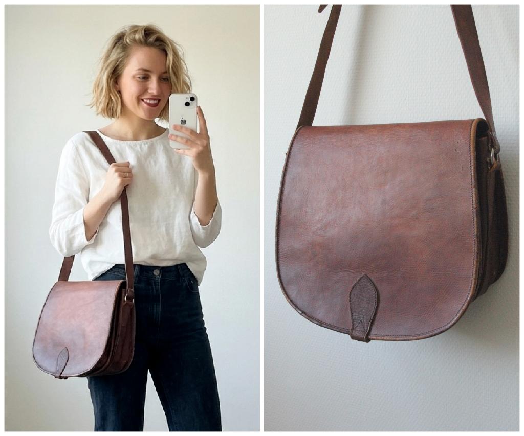 Vintage lederen zadeltas - prachtige bruin - leer tas, Overige merken, Gebruikt, Bruin, Verzenden