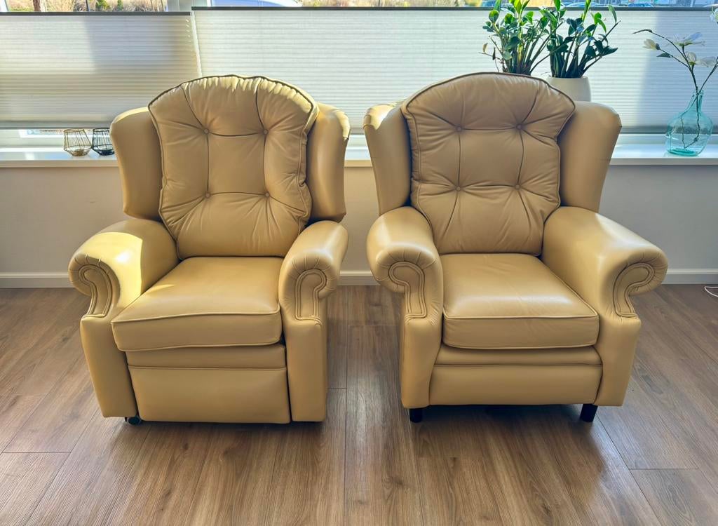 Springvale leren Chesterfield fauteuils, SET €995,-, Huis en Inrichting, Fauteuils, Ophalen of Verzenden, Zo goed als nieuw, 50 tot 75 cm