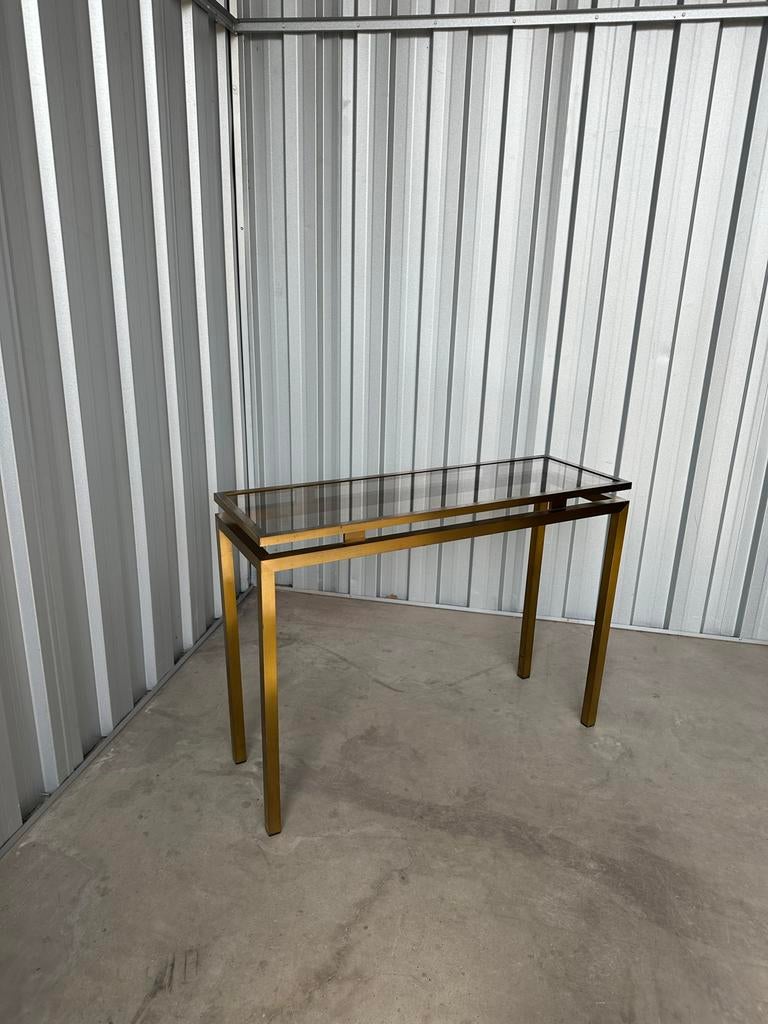 Vintage messing sidetable met glazen blad, Huis en Inrichting, Tafels | Sidetables, Ophalen, Vintage, retro, Gebruikt, 100 tot 150 cm