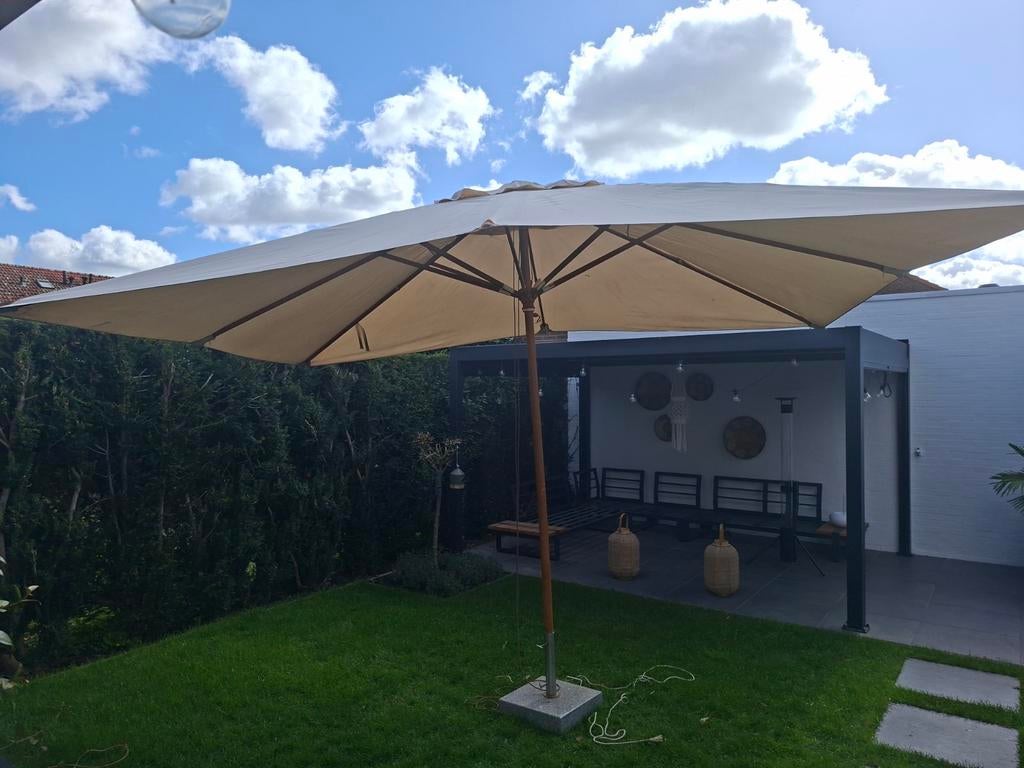 Parasol met granieten voet 3x4mtr, Tuin en Terras, Parasols, Gebruikt, Overige typen, 3 tot 4 meter, Ophalen of Verzenden