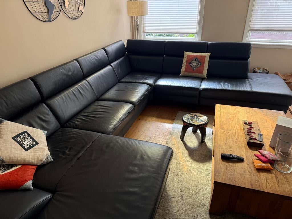 Leren U bank van Montel, Huis en Inrichting, Banken | Bankstellen, Ophalen, Gebruikt, Minder dan 75 cm, Hoekbank