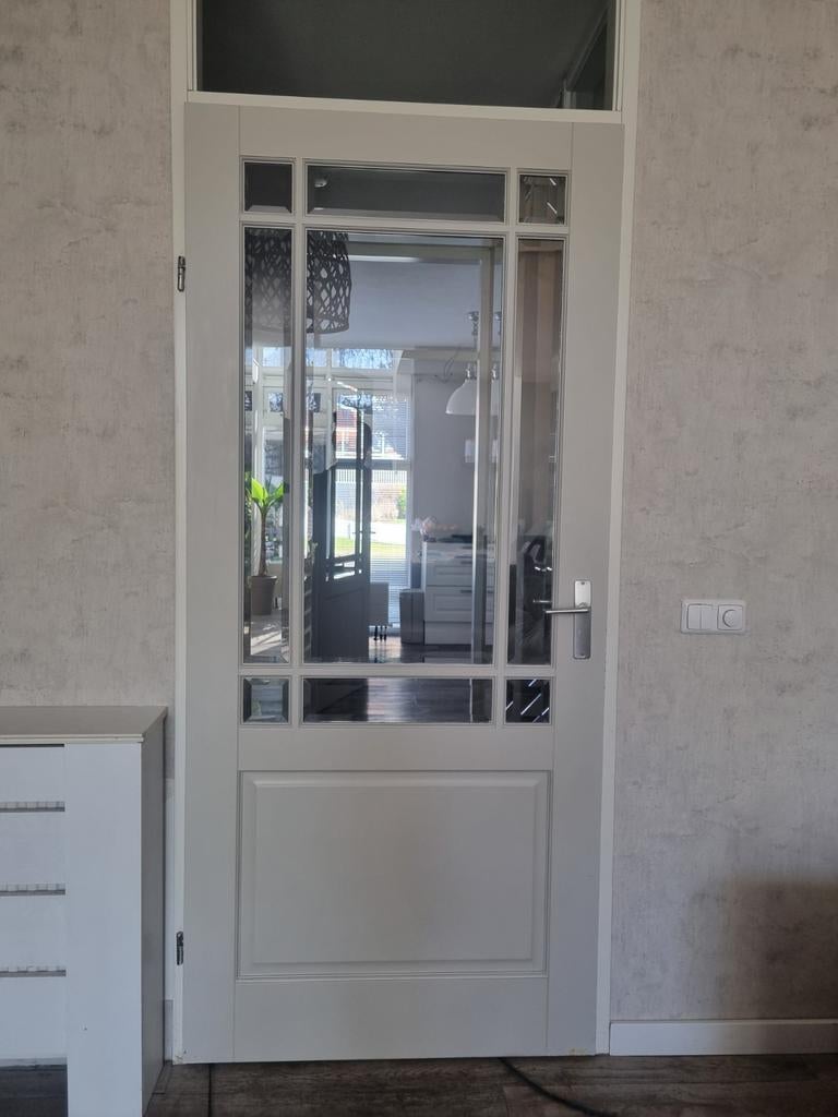 Opdekdeur 93x211.5 cm met facetglas, linksdraaiend, Ophalen, Gebruikt, 80 tot 100 cm, Binnendeur