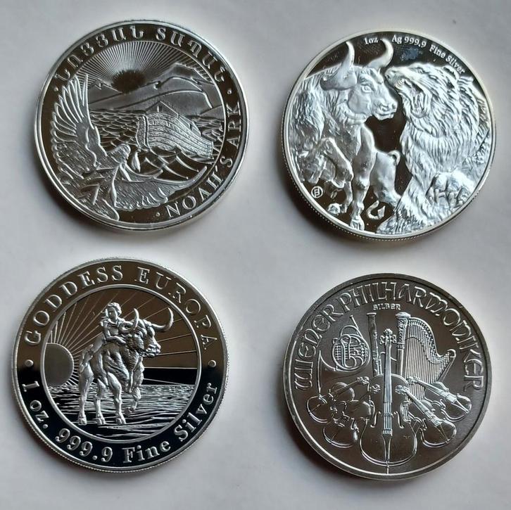 4 stuks 1 ounce zilveren munten, Postzegels en Munten, Munten | Europa | Niet-Euromunten, Setje, Zilver, Ophalen of Verzenden