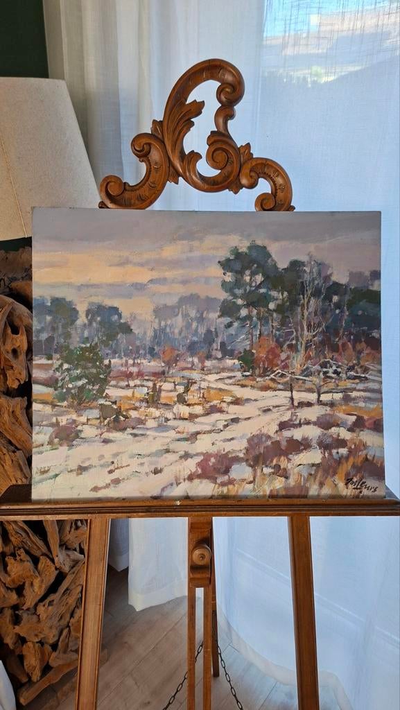 Schilderij Jos Leurs - Winter op de Leenderheide, Ophalen of Verzenden