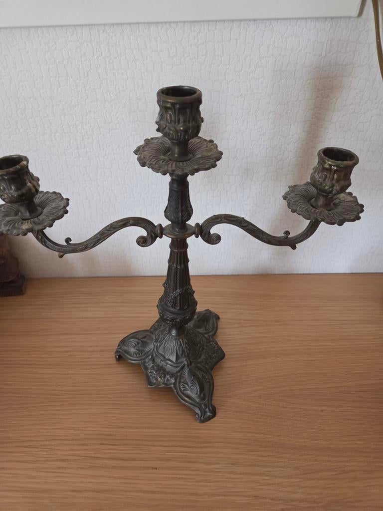 Antieke Bronzen Kandelaar met Drie Armen, Ophalen of Verzenden, Koper of Brons