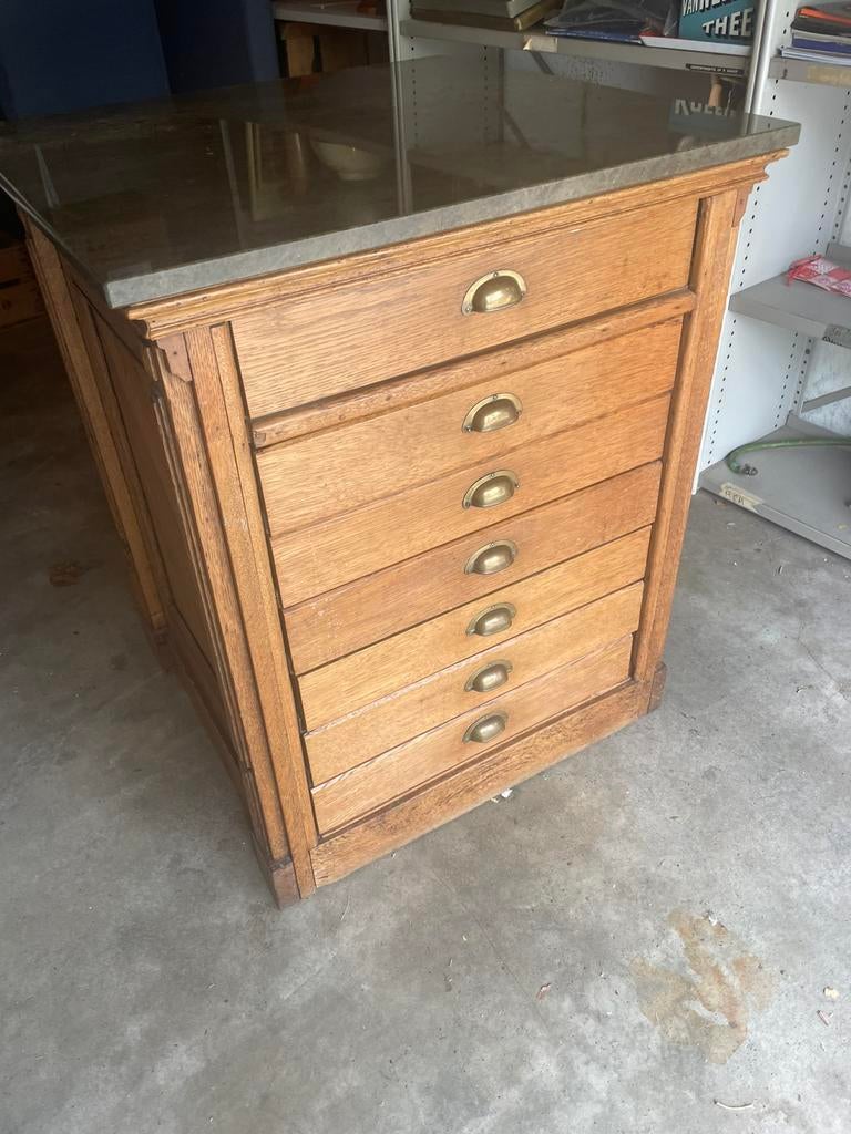 Karakteristieke Antieke Archiefkast ladenkast marmeren blad, Ophalen, Eikenhout, Zo goed als nieuw, Minder dan 100 cm