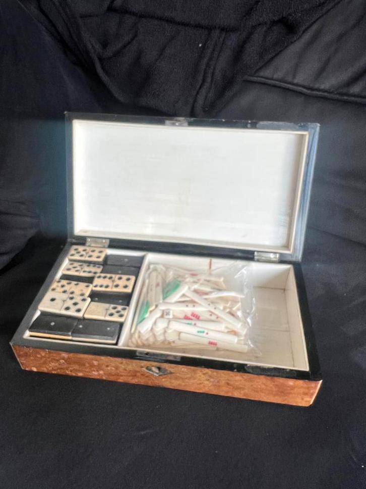Antieke Victoriaanse Spelletjesdoos met Domino en Mahjong, Antiek en Kunst, Antiek | Overige Antiek, Ophalen of Verzenden