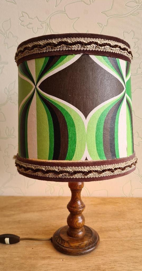 te koop: tafellamp schemerlamp kap jaren 70-motief, vintage, Ophalen of Verzenden, Gebruikt, Retro vintage seventies, Minder dan 50 cm