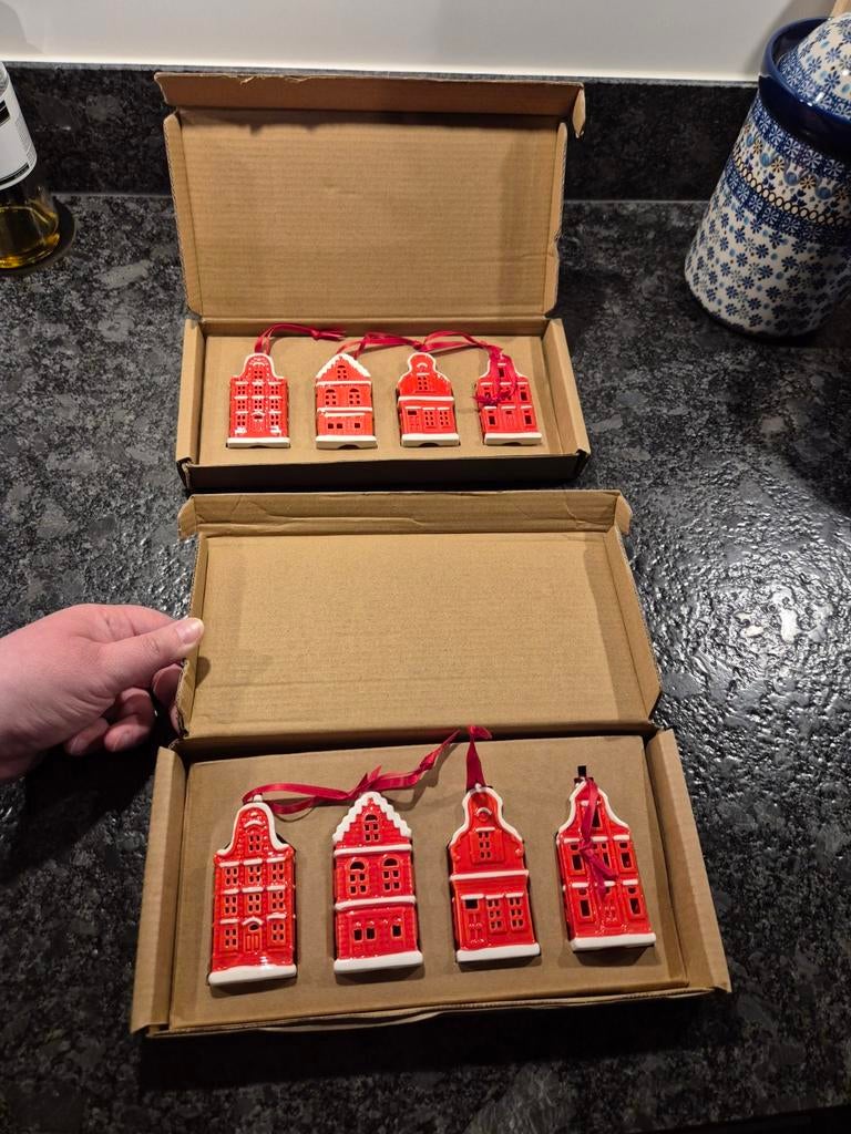 Postcodeloterij Kersthangers Grachtenpanden 2 sets NIEUW, Diversen, Kerst, Ophalen of Verzenden, Nieuw