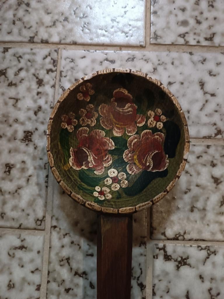 Houten lepel, antiek. Geschilderd, Ophalen