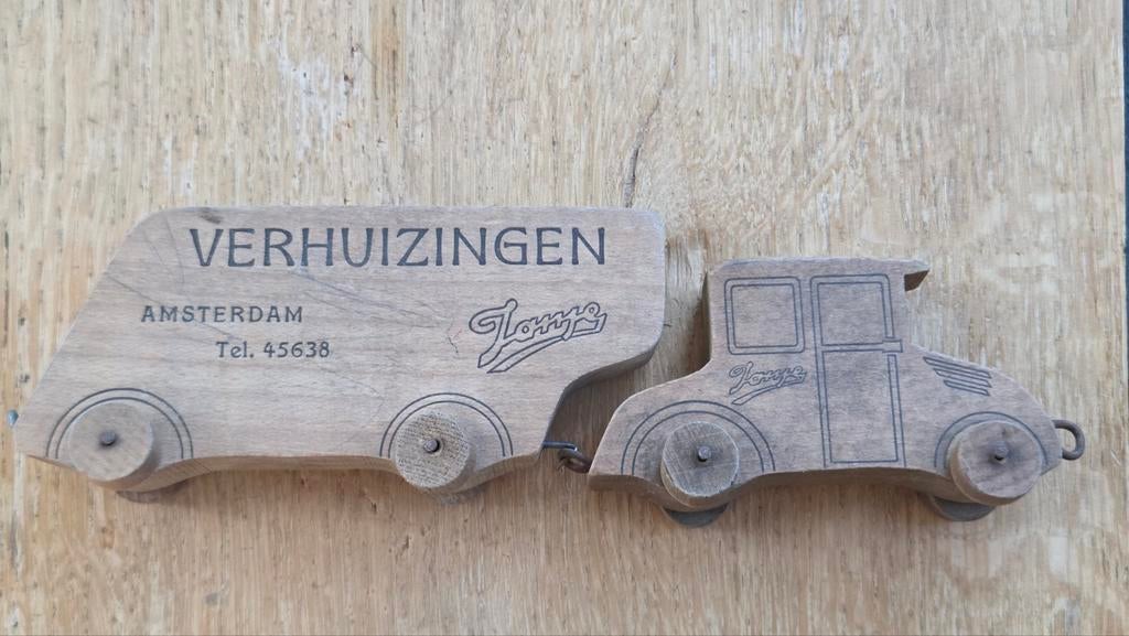 Antiek houten speelgoed vrachtwagen verhuiswagen Amsterdam, Antiek en Kunst, Ophalen of Verzenden