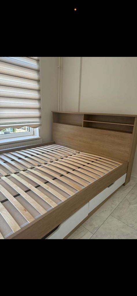 Tweepersoonsbed met hoofdbord en lades(4 stuks), Ophalen, Tweepersoons, Zo goed als nieuw, 160 cm