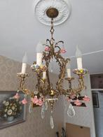 Antieke Kroonluchter Brons & Capodimonte Porselein Rose, Ophalen of Verzenden