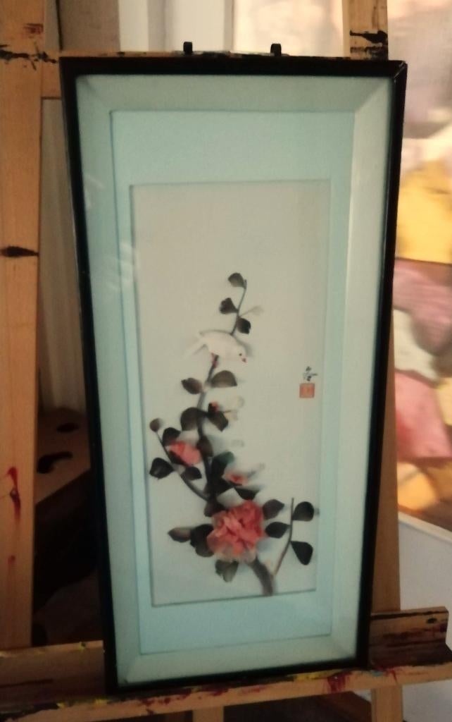 Oud chinees diorama 3D lijst met vogel en bloemen, Antiek en Kunst, Ophalen of Verzenden