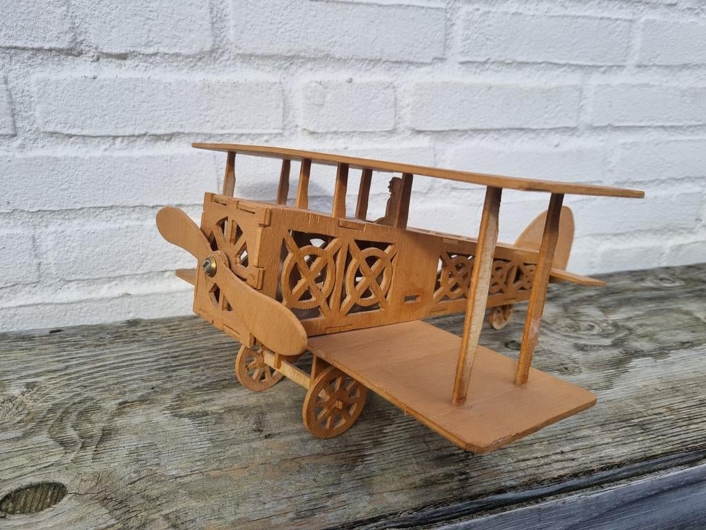 Houten vliegtuig, dubbeldekker handgemaakt, Overige merken, 1:72 tot 1:144, Gebruikt, Ophalen of Verzenden