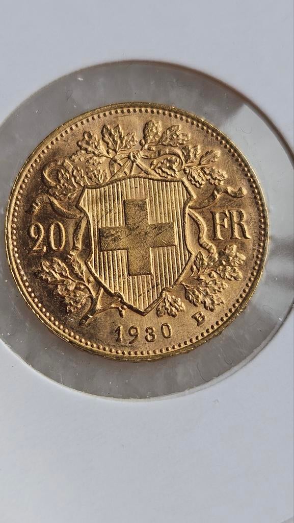 Goud 20 francs 1930 zwitserland, Ophalen of Verzenden, Goud