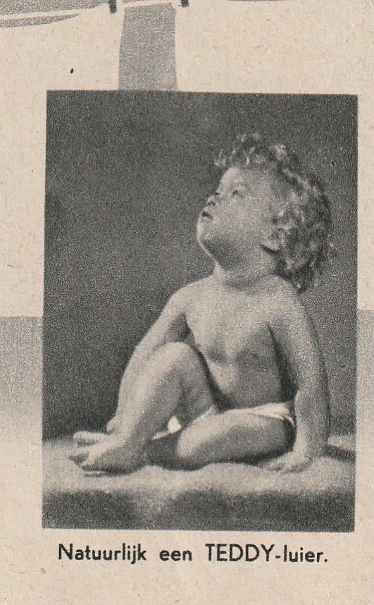 Retro reclame 1950 Teddy baby luiers belangrijk kledingstuk, Verzenden, Overige typen