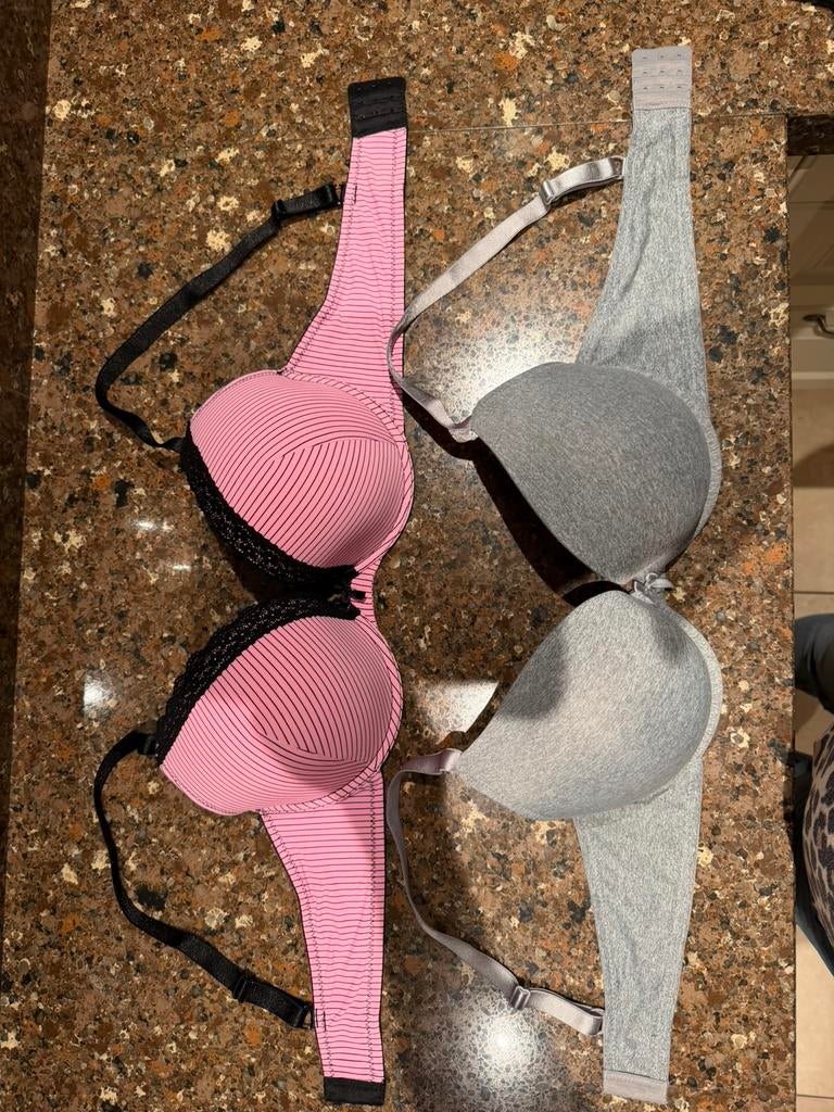 2 x nieuwe BH push up met beugel maat 85 E grijs en roze, Verzenden, Overige kleuren, BH