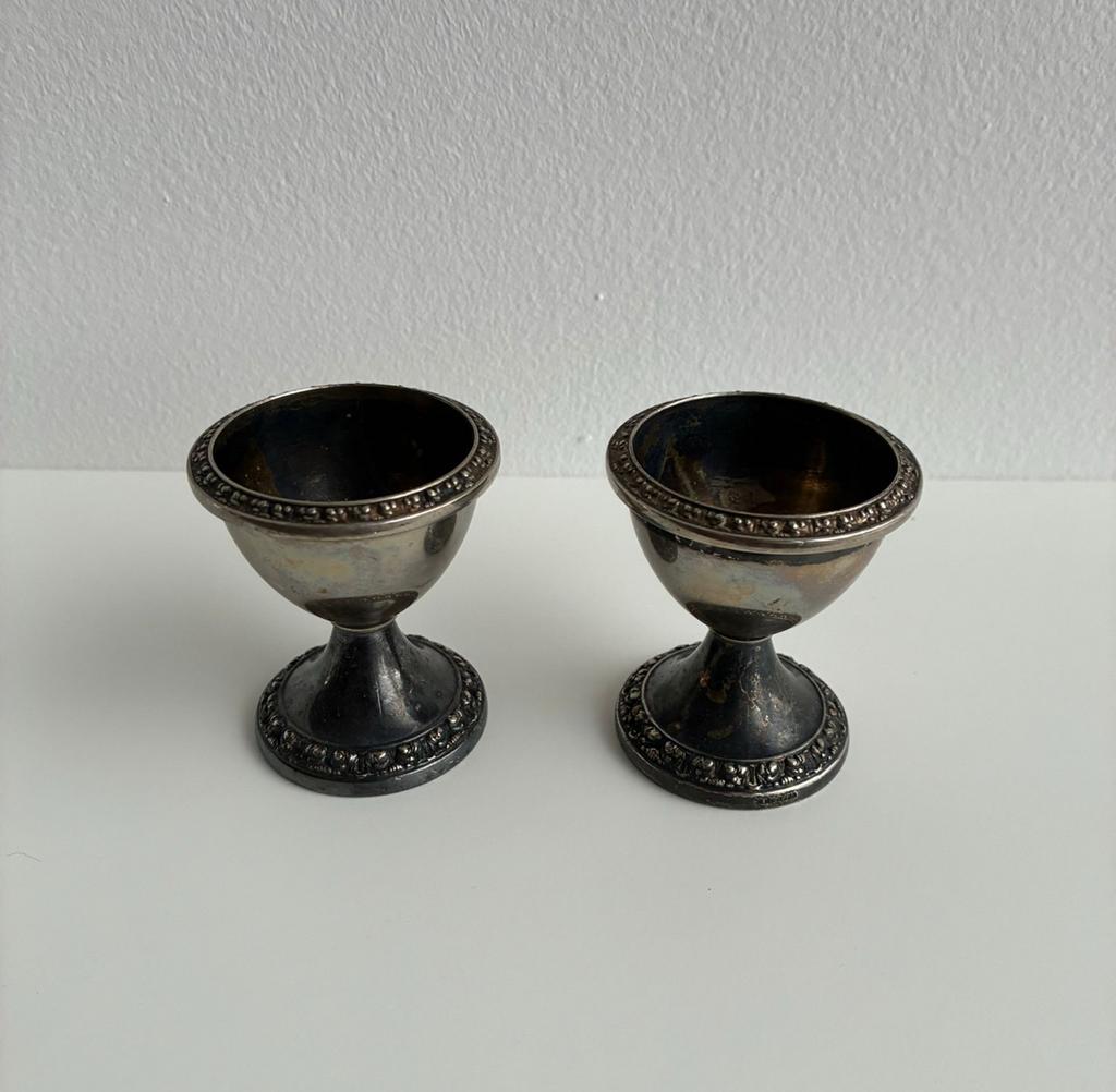 Verzilverde eierdopjes Made in England gemerkt, Ophalen of Verzenden, Zilver
