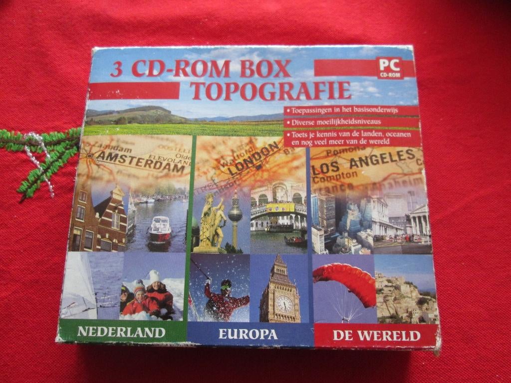 3 CD-rom box Topografie Nederland Europa Wereld Educatie, 1 speler, Ophalen, Zo goed als nieuw, Vanaf 3 jaar