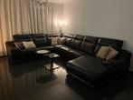 Zwart lederen hoekbank. Chateau d’Ax, Ophalen, Gebruikt, Leer