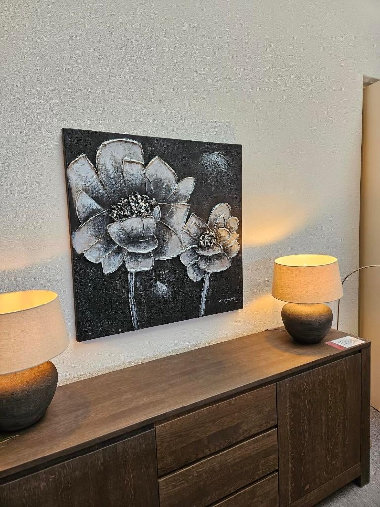 Schilderij 100x100 | Silver Rose, Ophalen, Zo goed als nieuw, Schilderij, 75 tot 100 cm