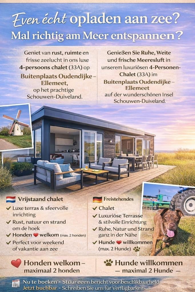 Luxe 4 persoons vakantiewoning te huur in Ellemeet, Vakantie, Bemiddelingsbureau, 2 slaapkamers, Zeeland, Recreatiepark