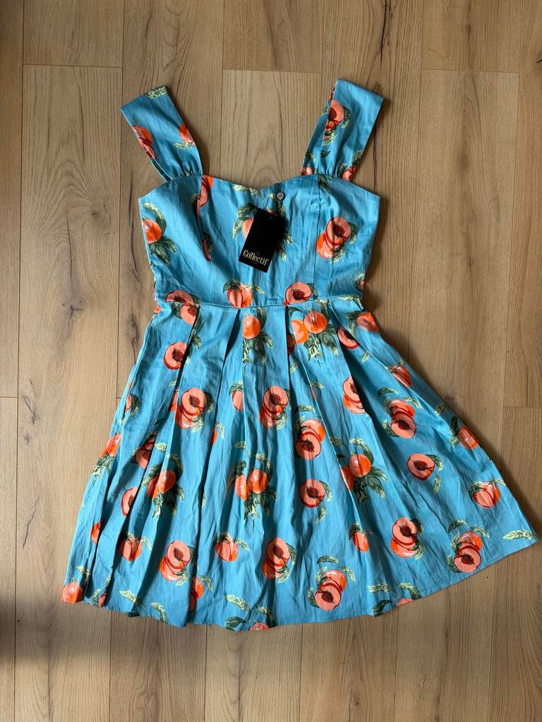 Collectif London XL (14) Jill Vintage Peaches Swing Dress, Kleding | Dames, Maat 38/40 (M), Blauw, Nieuw, Ophalen of Verzenden