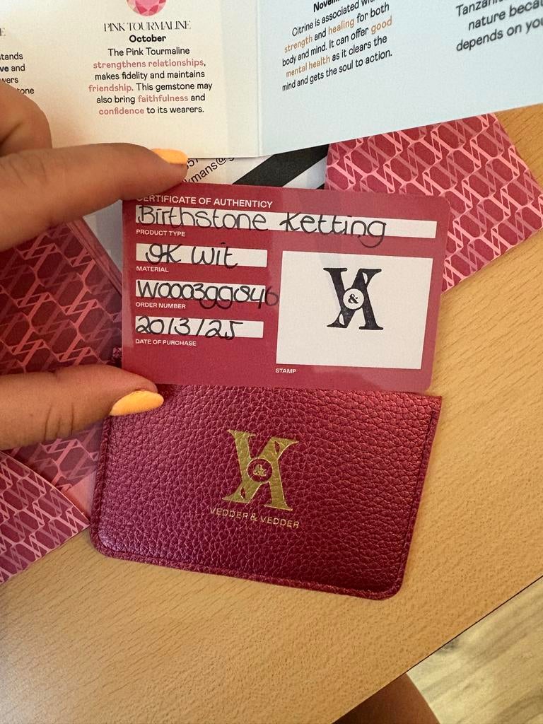 Vedder & Vedder 9K Witgoud Kettinkje Maart Birthstone, Wit, Nieuw, Ophalen of Verzenden, Met edelsteen