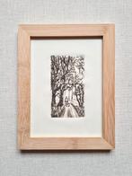 Eets, boswandeling met hond, in bamboe lijst 15x20 cm, Minder dan 50 cm, Oorspronkelijke maker, Nieuw, Ophalen of Verzenden