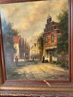 Oud Hollands Straatgezicht Olieverf Schilderij, Antiek en Kunst, Kunst | Schilderijen | Klassiek, Ophalen of Verzenden