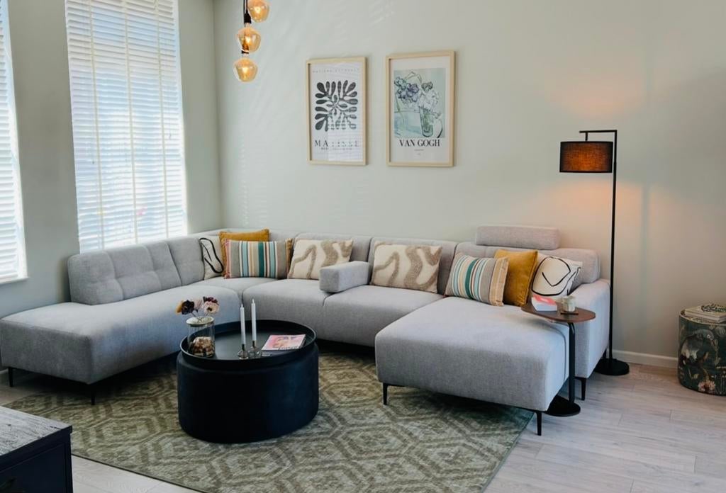 Prachtig als nieuw Bank hoekbank u bank tordera met kussens, Ophalen, Zo goed als nieuw