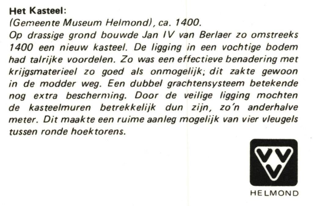 801516	Helmond	N Br Kasteel	Nette oude kaart Onbeschreven, Ophalen of Verzenden, 1960 tot 1980, Ongelopen, Noord-Brabant