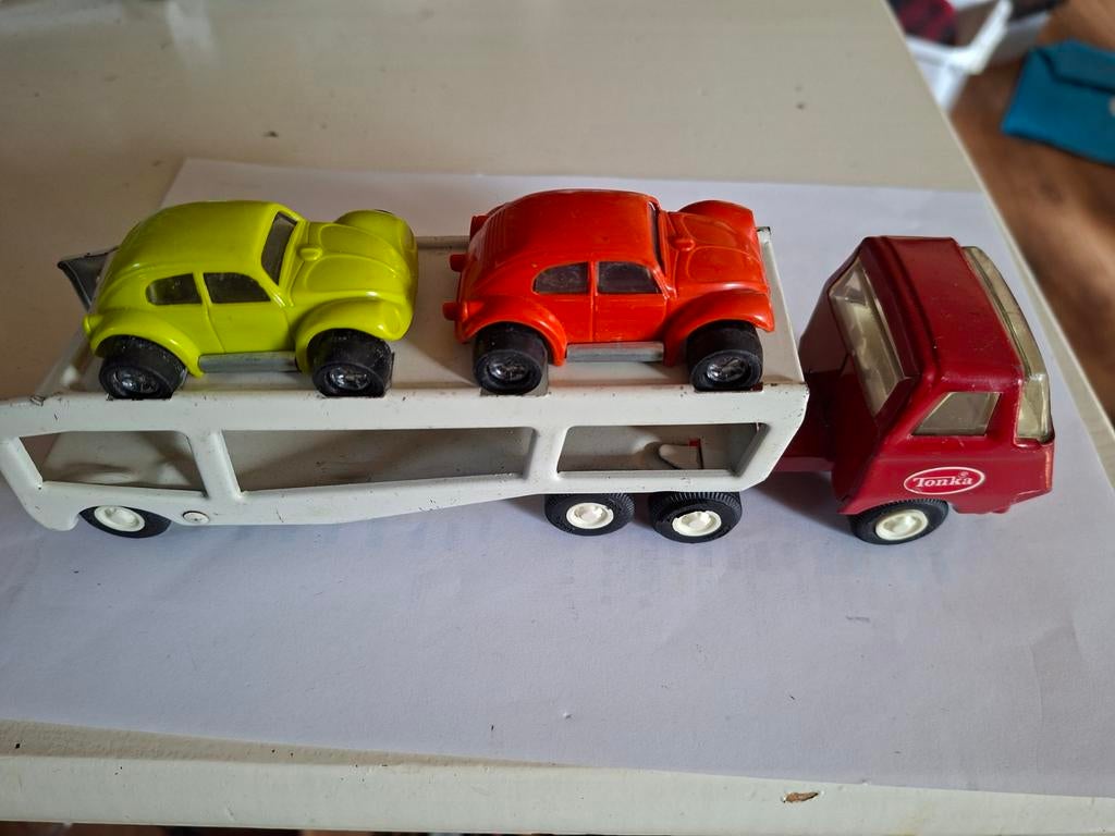 Tonka Auto transporter truck met 2 Volkswagen Kevers, Ophalen of Verzenden