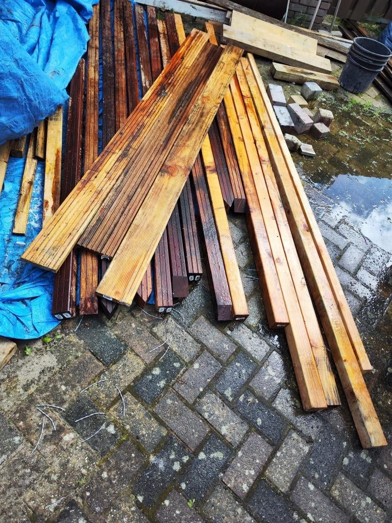 tuinhout douglas en hardhout, Tuin en Terras, Palen, Balken en Planken, Ophalen, Gebruikt, Palen, Hardhout