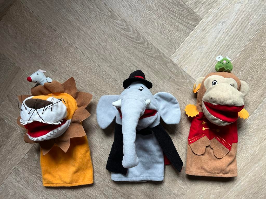 IKEA Handpoppen Circus Dieren (Leeuw, Aap, Olifant), Ophalen of Verzenden, Zo goed als nieuw