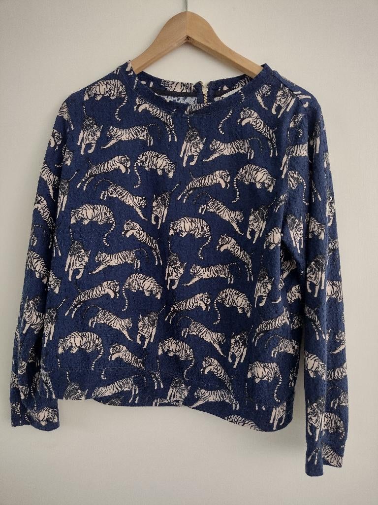 trui blauw met tijgers H&M maat M, Maat 38/40 (M), H&M, Blauw, Ophalen of Verzenden