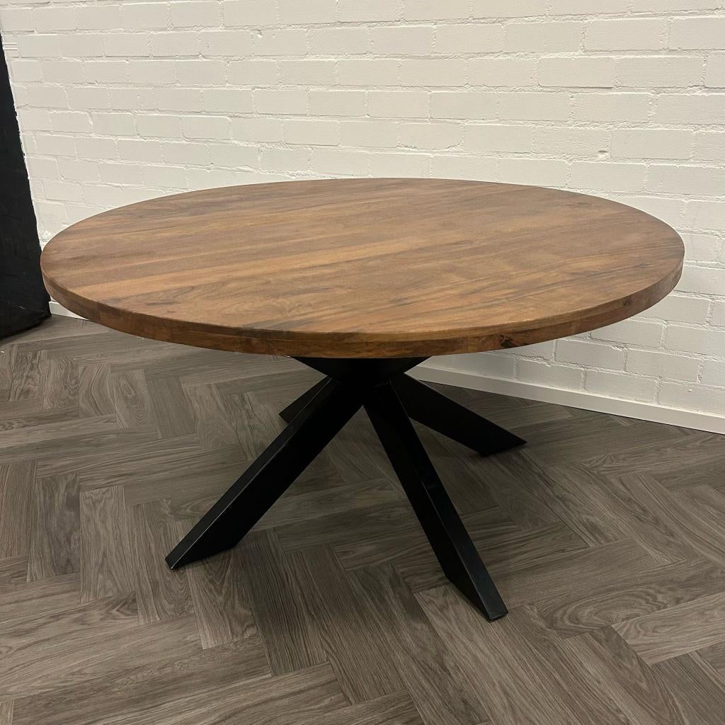 Mangohouten Eettafel Rond Spinpoot 140cm, Huis en Inrichting, Tafels | Eettafels, Overige materialen, Rond, Ophalen of Verzenden