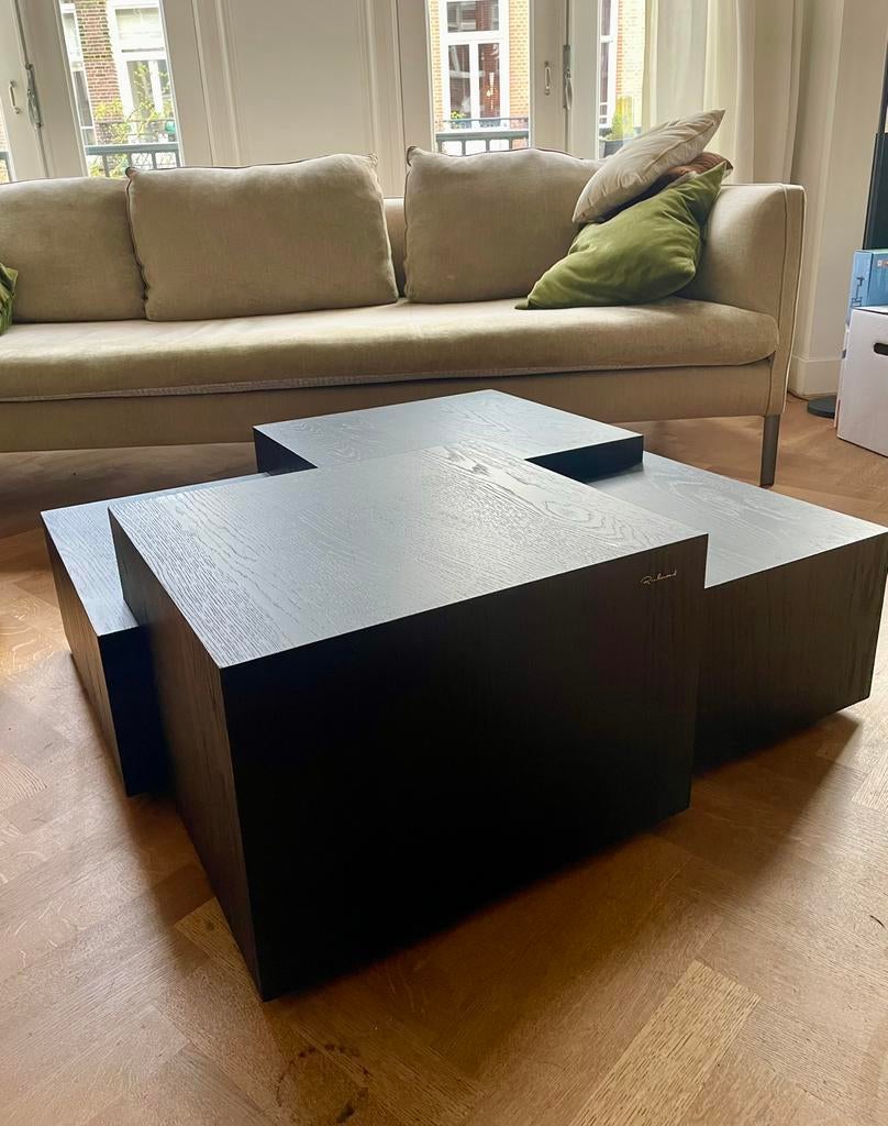 Salontafel Lennox, zwart houtstructuur, Huis en Inrichting, Tafels | Salontafels, Ophalen, 50 tot 100 cm, Vierkant, 50 tot 100 cm