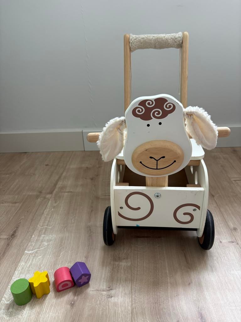 Houten loopwagen schaap met vormpjes, Ophalen of Verzenden, Gebruikt, Duw- of Trekspeelgoed