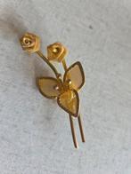 Goudkleur broche met roosjes, Ophalen of Verzenden, Goud, Overige materialen