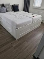 Bed 180x200 met lades en verstelbare lattenbodems, Ophalen, Wit, Tweepersoons, 180 cm