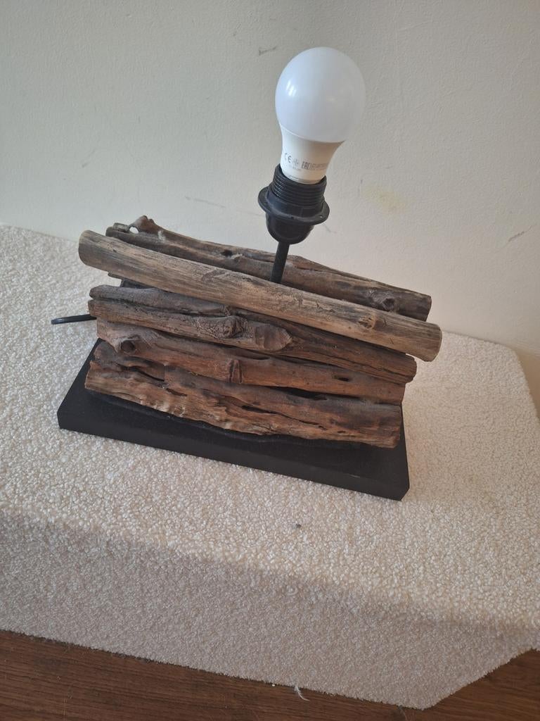 Robuuste Lampenvoet van Drijfhout - Uniek Design, Gebruikt, Ophalen of Verzenden, Minder dan 50 cm, Rustiek, Industrieel, Landelijk