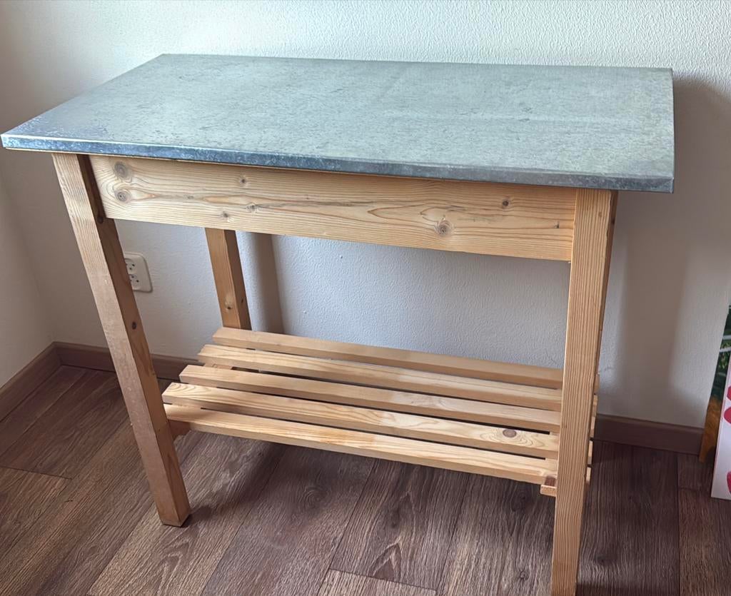 Robuuste plantentafel / keukenbijzet tafel met zinken blad, Ophalen, Gebruikt, 75 cm of meer, 60 cm of meer